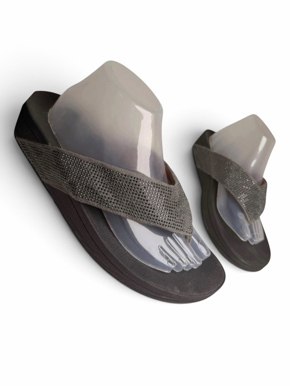 FitFlop Ritzy Crystal Toe Thong Wedge Sandals Gray Size 10
